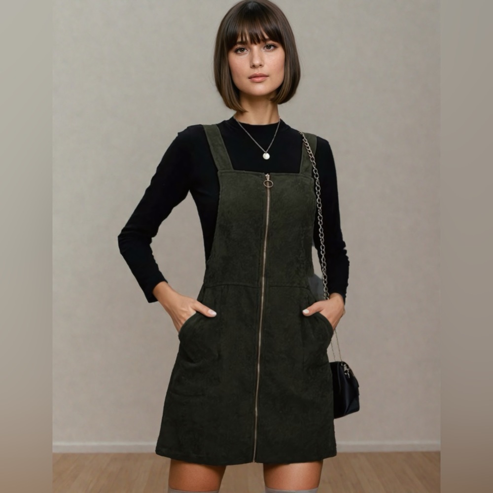 Zip Up Corduroy Overall Dress Green - Picture 4 of 7